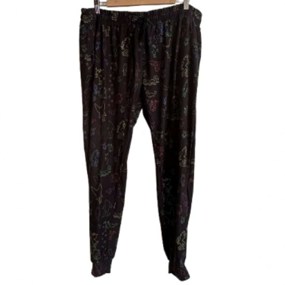 Men's Black Jogger Pants with Multicolor Outline Print - 3X/4X